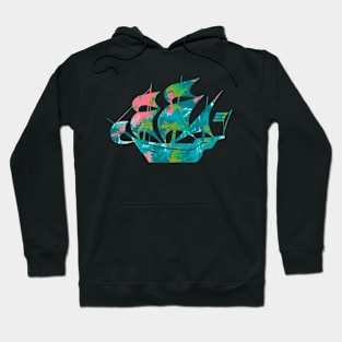 Galaxy Shores Discover Liquid Art Sailing Ship Silhouette Hoodie